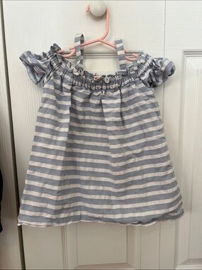 Janie and Jack Blue & White Striped Off-Shoulder Summer Dress